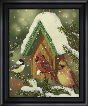 Framed Snowy Birdhouse Print
