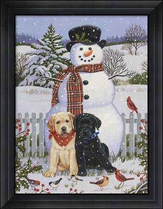 Framed Backyard Snowman with Friends Print