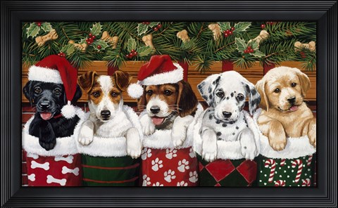 Framed Christmas Puppies Print