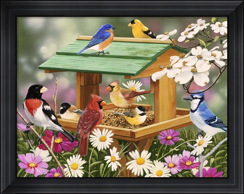 Framed Backyard Birds Spring Feast Print