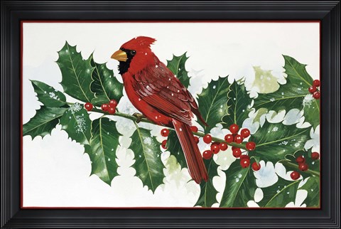 Framed Cardinals &amp; Holly Print