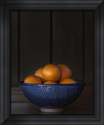 Framed Ten Oranges in a Blue Bowl lo key Print
