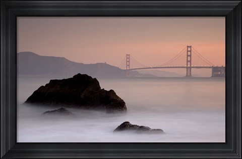 Framed Rocks And Golden Gate Bridge Print