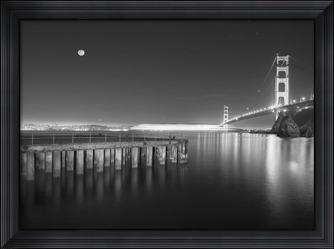 Framed Golden Gate Pier and Stars BW Print