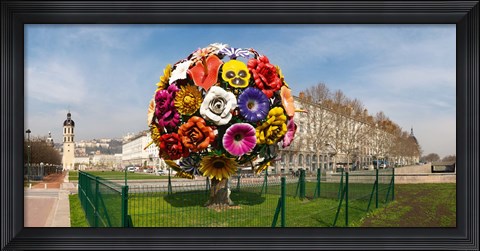 Framed Flower tree sculpture at Place Antonin Poncet, Lyon, Rhone, Rhone-Alpes, France Print