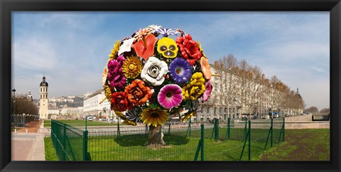 Framed Flower tree sculpture at Place Antonin Poncet, Lyon, Rhone, Rhone-Alpes, France Print