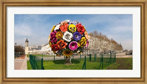 Framed Flower tree sculpture at Place Antonin Poncet, Lyon, Rhone, Rhone-Alpes, France Print