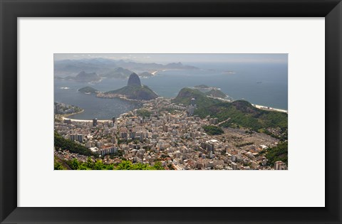 Framed Elevated view of Botafogo neighborhood and Sugarloaf Mountain from Corcovado, Rio De Janeiro, Brazil Print