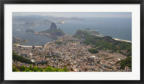 Framed Elevated view of Botafogo neighborhood and Sugarloaf Mountain from Corcovado, Rio De Janeiro, Brazil Print