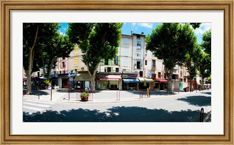 Framed Stores closed during lunch hour along the Rue Du Marche, Riez, Alpes-de-Haute-Provence, Provence-Alpes-Cote d&#39;Azur, France Print