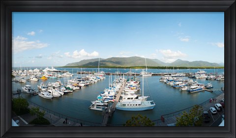 Framed Boats at a marina, Shangri-La Hotel, Cairns, Queensland, Australia Print