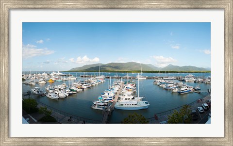 Framed Boats at a marina, Shangri-La Hotel, Cairns, Queensland, Australia Print