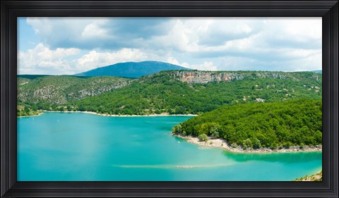 Framed Lake with mountain in the background, Lake of Sainte-Croix, Var, Provence-Alpes-Cote d&#39;Azur, France Print