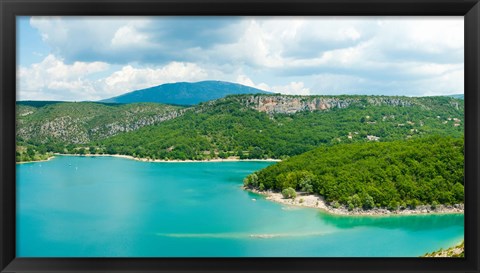 Framed Lake with mountain in the background, Lake of Sainte-Croix, Var, Provence-Alpes-Cote d&#39;Azur, France Print