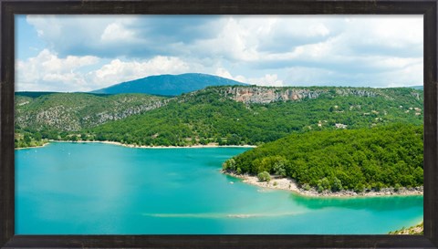 Framed Lake with mountain in the background, Lake of Sainte-Croix, Var, Provence-Alpes-Cote d&#39;Azur, France Print