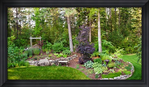Framed Backyard garden in Loon Lake, Spokane, Washington State, USA Print