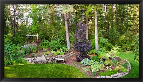 Framed Backyard garden in Loon Lake, Spokane, Washington State, USA Print