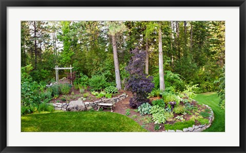 Framed Backyard garden in Loon Lake, Spokane, Washington State, USA Print