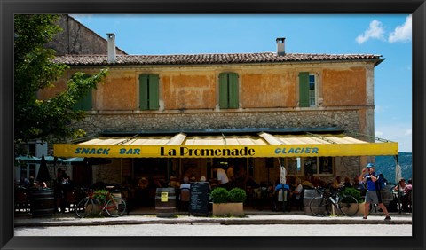 Framed Tourists at a restaurant, Avenue de la Promenade, Sault, Vaucluse, Provence-Alpes-Cote d&#39;Azur, France Print