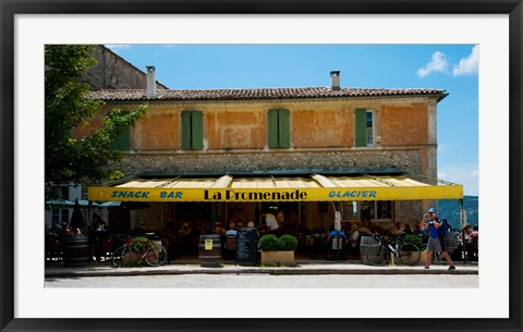 Framed Tourists at a restaurant, Avenue de la Promenade, Sault, Vaucluse, Provence-Alpes-Cote d&#39;Azur, France Print