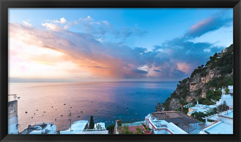 Framed Sunset in Positano, Amalfi Coast, Italy Print