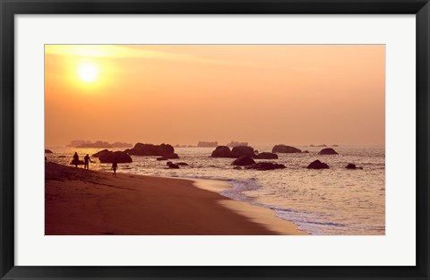 Framed Sunset over the beach, Brignogan-Plage, Finistere, Brittany, France Print
