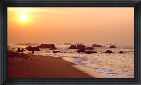 Framed Sunset over the beach, Brignogan-Plage, Finistere, Brittany, France Print