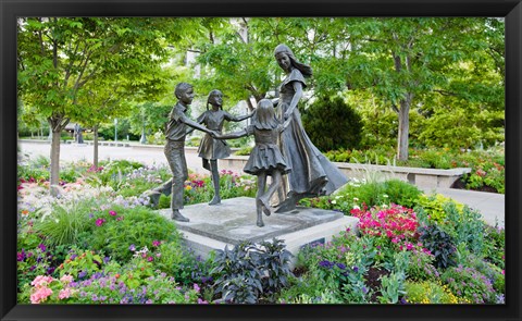 Framed Bronze statue of mother and children, Temple Square, Salt Lake City, Utah, USA Print