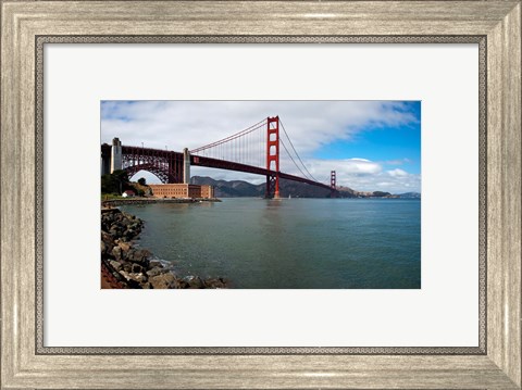Framed Golden Gate Bridge viewed from Marine Drive at Fort Point Historic Site, San Francisco Bay, San Francisco, California, USA Print