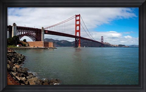 Framed Golden Gate Bridge viewed from Marine Drive at Fort Point Historic Site, San Francisco Bay, San Francisco, California, USA Print
