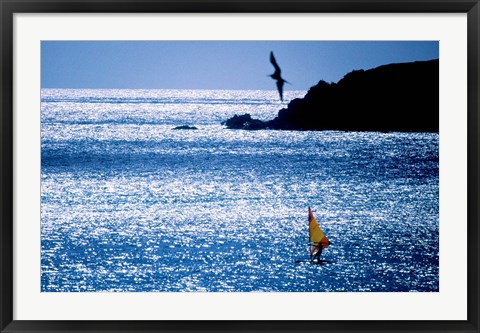 Framed Windsurfer in the sea, Sint Maarten, Netherlands Antilles Print