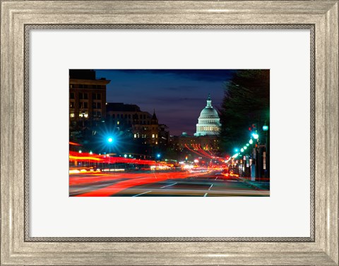 Framed Traffic on the road with State Capitol Building in the background, Washington DC, USA Print