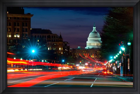 Framed Traffic on the road with State Capitol Building in the background, Washington DC, USA Print