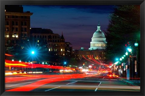 Framed Traffic on the road with State Capitol Building in the background, Washington DC, USA Print