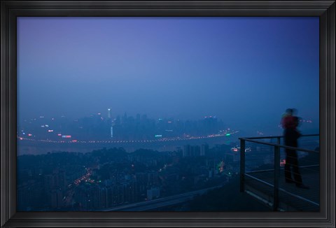 Framed Illuminated city viewed from Yikeshu viewing platform at evening, Chongqing, Yangtze River, Chongqing Province, China Print