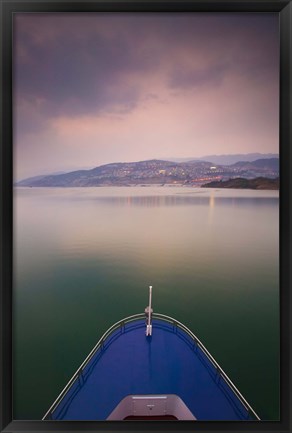 Framed Wushan Town viewed from the Yangtze River Cruise Ship at Dusk, Yangtze River, Chongqing Province, China Print