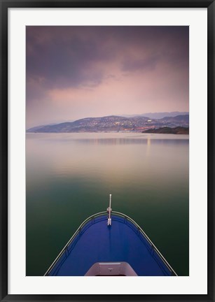 Framed Wushan Town viewed from the Yangtze River Cruise Ship at Dusk, Yangtze River, Chongqing Province, China Print