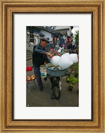 Framed Candy Floss Vendor, Old Town, Dali, Yunnan Province, China Print