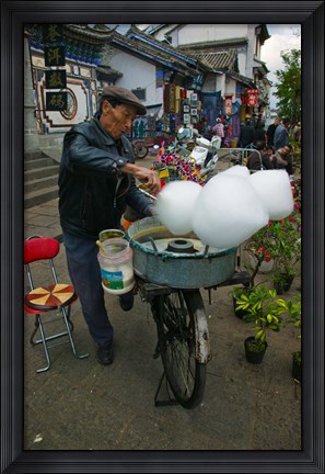Framed Candy Floss Vendor, Old Town, Dali, Yunnan Province, China Print