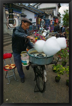 Framed Candy Floss Vendor, Old Town, Dali, Yunnan Province, China Print