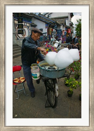 Framed Candy Floss Vendor, Old Town, Dali, Yunnan Province, China Print