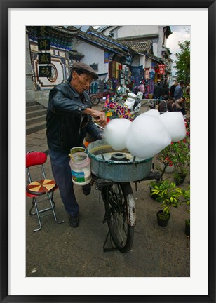 Framed Candy Floss Vendor, Old Town, Dali, Yunnan Province, China Print