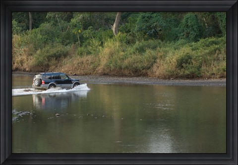Framed Sports utility vehicle crossing a river, Ora River, Playa Carrillo, Guanacaste, Costa Rica Print