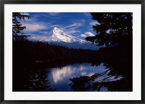 Framed Reflection of a snow covered mountain in a lake, Mt Hood, Lost Lake, Mt. Hood National Forest, Hood River County, Oregon, USA Print