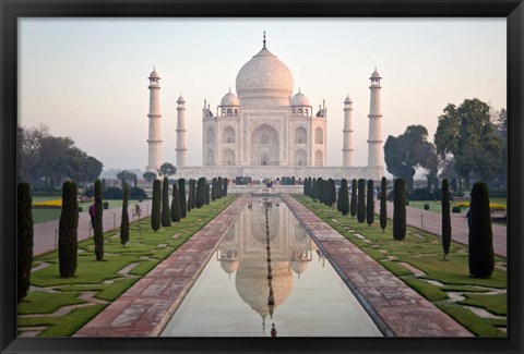 Framed Reflection of a mausoleum in water, Taj Mahal, Agra, Uttar Pradesh, India Print