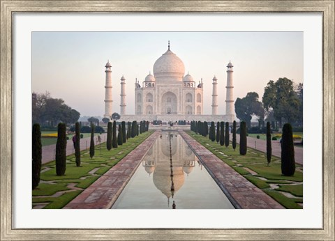 Framed Reflection of a mausoleum in water, Taj Mahal, Agra, Uttar Pradesh, India Print