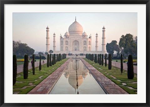 Framed Reflection of a mausoleum in water, Taj Mahal, Agra, Uttar Pradesh, India Print