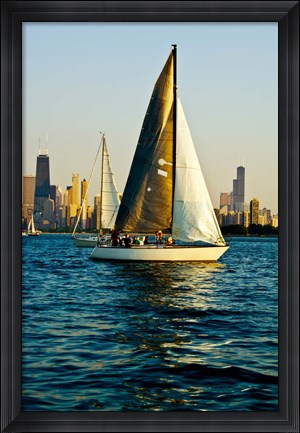 Framed Sailboat in a lake, Lake Michigan, Chicago, Cook County, Illinois, USA Print