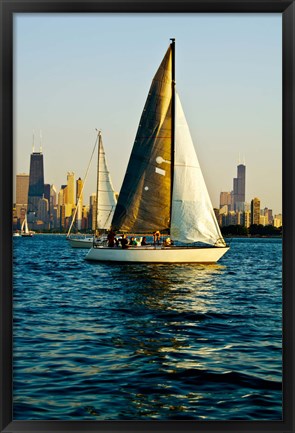 Framed Sailboat in a lake, Lake Michigan, Chicago, Cook County, Illinois, USA Print