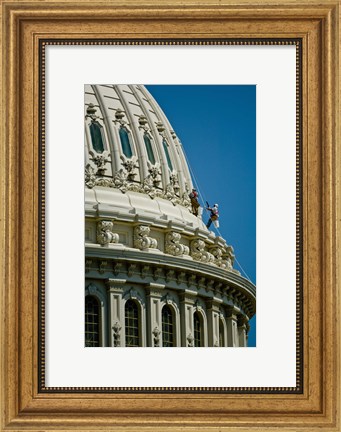 Framed Workers on a government building dome, State Capitol Building, Washington DC, USA Print